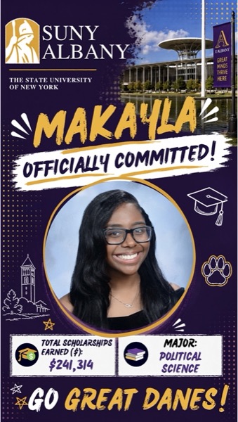 Makayla officially committed to SUNY Albany