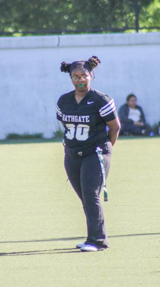 Soleil, #30, competing in girls flag football